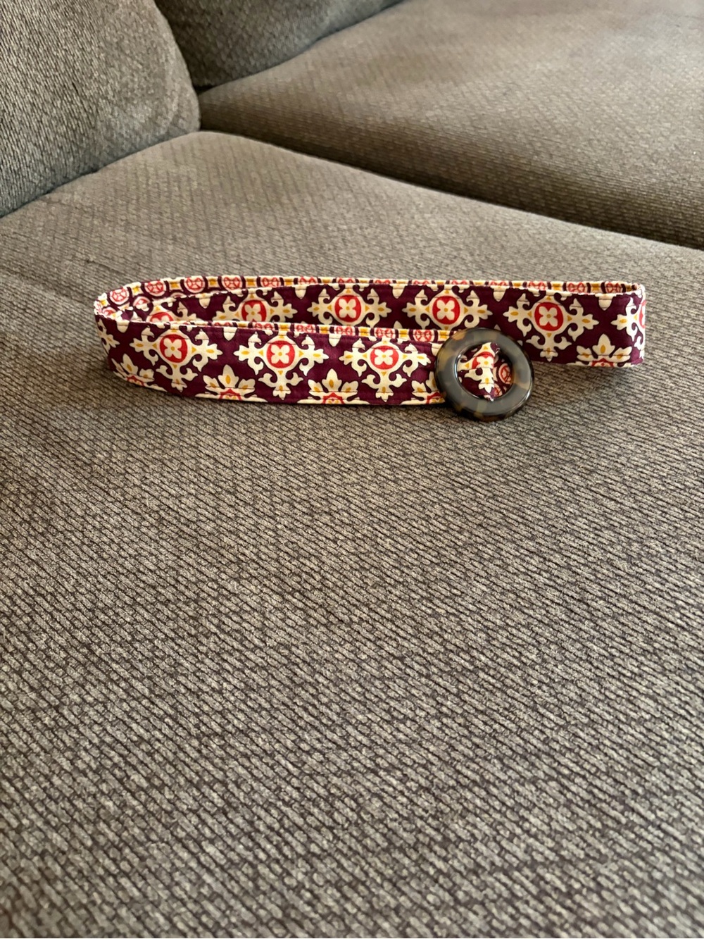 Vera Bradley Maroon Floral Fabric Belt with Round Tortoiseshell Buckle